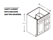 S6-VSD30L - 30" Vanity, 2 x 12" W Drawers(Left), 1 Door 18" W