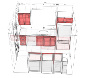3D kitchen design with measurements