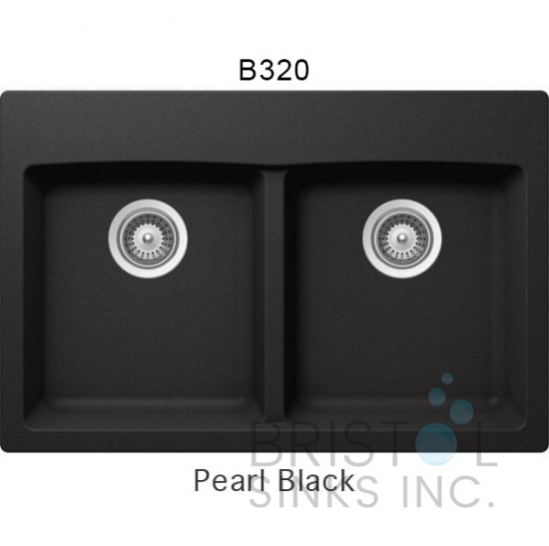 B320 VIRTUO GRANITE DOUBLE TOPMOUNT WQUAL BOWL KITCHEN SINK-PEARL BLACK