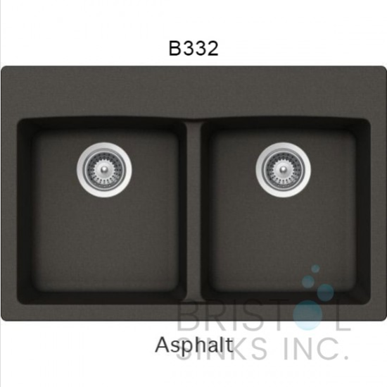 B332 VIRTUO GRANITE DOUBLE TOPMOUNT WQUAL BOWL KITCHEN SINK-ASPHALT GREY