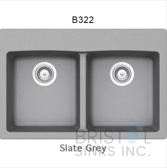 B322 VIRTUO GRANITE DOUBLE TOPMOUNT WQUAL BOWL KITCHEN SINK-SLATE GREY