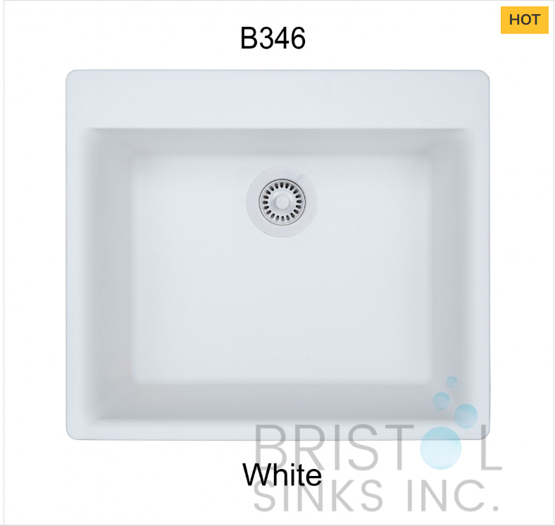 B346 VIRTUO GRANITE SINGLE TOPMOUNT BOWL KITCHEN SINK-ULTRA WHITE