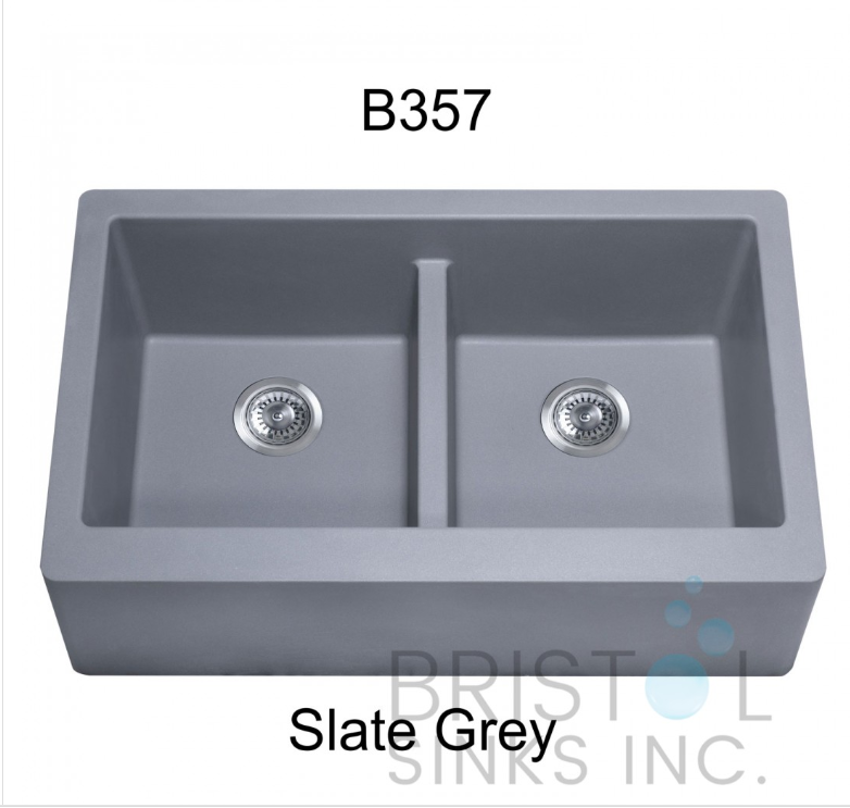 B357-VIRTUO GRANITE FARMHOUSE/APRON DOUBLE BOWL KITCHEN SINK-SLATE GREY