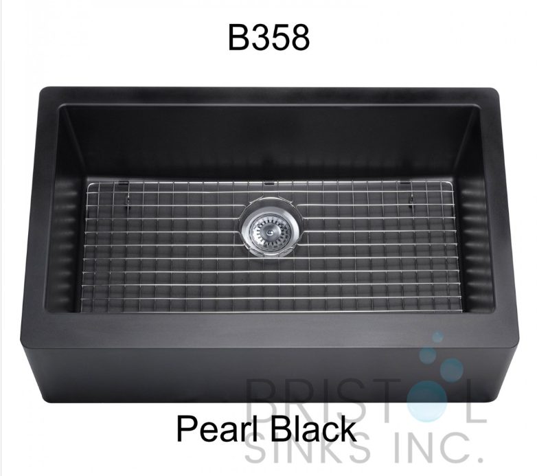B358 VIRTUO GRANITE FARMHOUSE/APRON SINGLE BOWL KITCHEN SINK-PEARL BLACK - Image 4